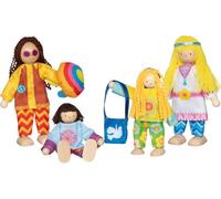 goki 51442 - Bending Dolls Hippie Family - 4-Piece Doll Family Set with Parents and Two Children for Dollhouse and Role Play