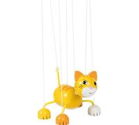 Goki 51478 Puppet Cat - Fully Movable Puppet - Promotes Fine Motor Skills and Concentration, Marionette for Children, Yellow