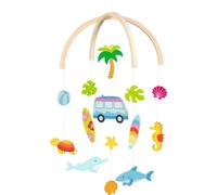 goki 52865 Wooden Mobile Surfer Van, Soothing Wooden Mobile with Cute Figures, Sea & Beach Theme in Baby Room, Promotes Imagination and Visual Development, 25 cm x 30 cm, from Birth