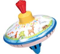 goki 53780 - Humming Spinning Top in the Light Made of Tin Colourful Spinning Top Brings Joy and Fun to the Children's Room, Classic Swing Spinner with Stand and Animal Motifs, 14 cm High, from 1 Year