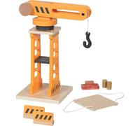 goki 55824 - Swivel Crane with Two Barriers and Loading Platform, Movable Toy Construction Crane Made of Wood, 360° Rotatable