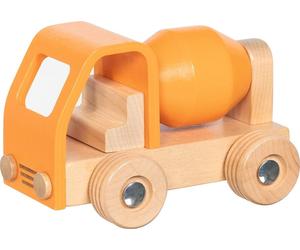 goki 55835 Concrete Mixer, Orange Wooden Sliding Vehicle with Rotating Drum, Rob