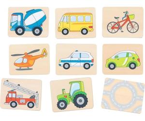 goki 56301 Wooden Memory Game Vehicles Memory Games Classic for the Whole Family, Find Couples, Promotes Memory & Visual Perception, Wooden Box for Storing, Set of 32, from 3 Years