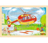 goki 57301 - Insert Puzzle Helicopter / Fire Brigade, 24-Piece Wooden Puzzle Printed on Both Sides for Double Puzzle Fun, 30 x 20 cm