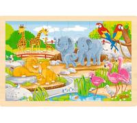 goki 57302 - Insert Puzzle Farm / Zoo, 24-Piece Wooden Puzzle Printed on Both Sides for Double Puzzle Fun, 30 x 20 cm