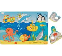 goki 57307 - Background Picture Puzzle Sea Animals - Animal Puzzle with Wooden Handles for Toddlers