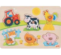 goki 57309 - Puzzle On the Farm - Puzzle for Toddlers with Animal Motifs and Wooden Handles