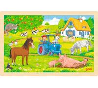 goki 57317 - Wooden Farm Puzzle - 24-Piece Children's Puzzle with Animals and Rural Motif, Approx. 30 cm Wide, from 3 Years