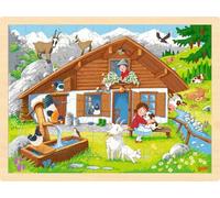 goki 57381 Puzzle "Auf der ALM" 40 x 30 x 0.8 cm, Wood, 96 Pieces, Multi-Coloured