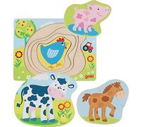 goki 57386 Farm Animals Layered Puzzle 17.5 x 13.5 x 1.5 cm, Wood, 4 Layers, 10