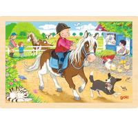 goki 57412 Ponyhof Wooden Puzzle with Horse Motifs, Educational Toy and Children's Puzzle, Promotes Children's Imagination and Motor Skills, 30 cm x 20 cm, Set of 24, from 3 Years