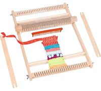 goki 58288 School Loom Frame 25 cm Large Wooden Loom Frame with Comb and 2 Weaving Ships, Strung and Weaved, with Step-by-Step Instructions (English language not guaranteed)