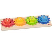 goki 58295 - Sorting Game Shapes with Gears - 13-Piece Wooden Motor Skills Toy with Plug-In and Sorting Function