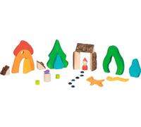 goki 58303 - Building Block Set Dwarf Glade Evolution - 25-Piece Wooden Play Set with Bark Building Blocks and Glass Blocks, Fairytale Landscape for Imaginative Play, Made in Europe