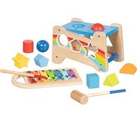 goki 58304 Hammer Bench with Xylophone and Sorting Function, 12-Piece Wooden Motor Skills Toy with Removable Wind Chime - 3-in-1 Knock Bench, Sorting Box, Xylophone