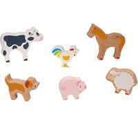 goki 58320 - Wooden Farm Animal Set - 6 Farm Animals in Child-friendly Design - Wooden Toy Figures for Children from 2 Years