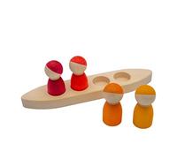 goki 58469 Evolution Figures in The Boat, Horn Wood Play Set for Creative Journeys of Discovery, Made in Europe, Game and Fun, Set of 5, from 2 Years, Red & Orange