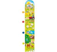 goki 60666 - Welcome to Our Farm Wooden Height Chart 90-140 cm for Children Including 4 Colourful Pegs, Yard, Tractor and Animals - Growth Knife, Set of 5, from 1 Year