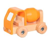 goki 55835 Concrete Mixer, Orange Wooden Sliding Vehicle with Rotating Drum, Robust Construction Site Toy Car for Children from 2 Years