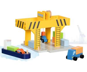 Goki havenkraan speelgoed kraan voor kinderen - houten hijskraan
