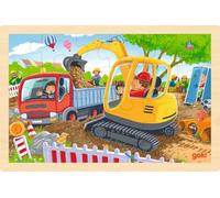 Goki Jigsaw Puzzle Digger - 24 Robust Wooden Pieces - Perfect for Small Construction Site Fans; Traditional Wooden Jigsaw for Ages 3+