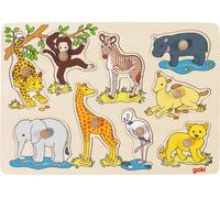 Goki - 2041551 - Wooden Recessed Puzzle - African Young Animal - 9 Pieces