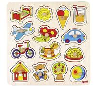 Goki Lift-Out Wooden Childrens Puzzle Plane Garden House Car Ice-Cream Kids Toy