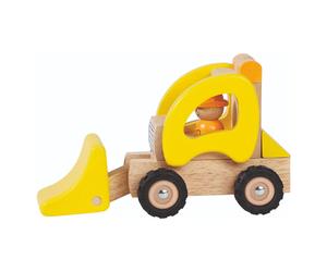 Goki Wheel Loader Push Along Wooden Digger - Yellow