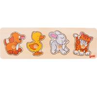 Goki Wooden 4 Piece Dog, Duck, Rabbit & Kitten Lift Out Puzzle | Size: 1 Pack Goki Multicolor 1 Pack