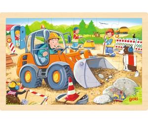 Goki Wooden Construction Site Insert Puzzle, 24 Pieces, 3+ Years, 30 x 20 cm