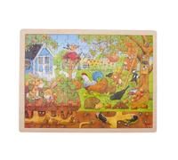 Goki Wooden Our Garden Puzzle 96 Piece Chickens Woodpecker Childrens Kids Toy