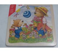 Wooden Puzzle Goki 4 Layers - Little Brown Bear - x 4 Different Puzzles- NEW