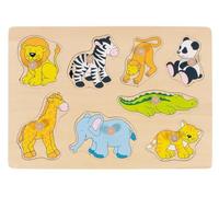 Goki Lift-Out Wooden Animals Puzzle - Zoo Lion Elephant Crocodile