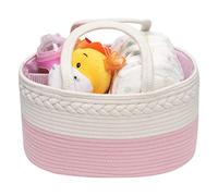 Goklmn Nappy Caddy - Multifunctional Diaper Caddy with Removable Compartment, Woven Basket, Long Handles - Newborn Shower Gift in Gray/Pink