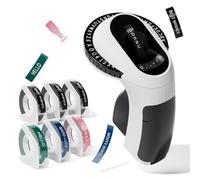 Goknu Embossing Label Maker Machine, E975 Vintage Embossed Label Maker with 6 Waterproof Tapes 3/8"(9mm), Retro Manual Inkless Embosser Labeller for Kitchen, Office & DIY Projects - Black