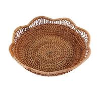 Gokoti Hand-Woven Rattan Storage Basket Fruit Basket Wicker Woven Tray Restaurant Small Container Home Decoration S-23X5.5cm