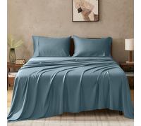 GOKOTTA 100% Bamboo Cooling Sheets Queen Size, Luxury Cozy Bed Sheets Set Deep Pocket, Super Soft Silky Bedding Sheets & Pillowcase Sets with Elastic Corner Straps for Hot Sleeper (Queen, Blue)