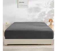 GOKOTTA Fitted Sheet Only - 16 Inch Pocket Bamboo Rayon Fitted Sheet, Super Soft and Cooling Bottom Sheet with 4 Elastic Corner Straps(Dark Grey, California King)