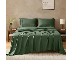 GOKOTTA King Size Bed Sheets 4 Piece Set, 100% Rayon Derived from Bamboo, Cooling for Hot Sleepers-Luxury Breathable Soft Sheets, Deep Pocket 16" Fitted Sheet with Elastic Corner Straps, Green