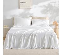 GOKOTTA King Size Bed Sheets 4 Piece Set, Super Soft Bamboo Sheets, Cooling for Hot Sleepers - Hotel Luxury Silky Breathable Sheets, Deep Pocket Up to 16" - Durable Double Stitched (Bright White)