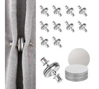 Goktvai 20pcs Magnetic Curtain Clips, Premium Durable Shower Curtain Side Clips to Hold Curtains Closed with 20 Self-Adhesive Magnetic Plates Drapes Magnet Closure Suitable for Bedroom Bathroom Office