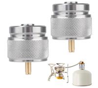 Goktvai 2pcs Camping Stove Adapter, Outdoor Cylinder LPG Canister Adapter Camp Fuel Gas Converter for Backpacking Stove Portable Propane Butane Burner Heater (Silver)