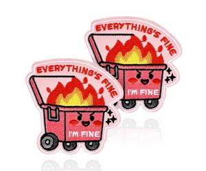 Goktvai 2pcs Pink Dumpster Fire Patch, Im Fine Everything's Fine Patches Dumpster Embroidered Iron On Patches for Backpack Hat