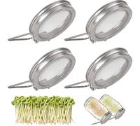 Goktvai 4pcs Sprouting Lids for Wide Mouth Mason Jars, Reusable Stainless Steel Screen Bean Seed Sprouts Growing Strainer Lid Accessories for Organic Alfalfa Broccoli Mung Bean Germination