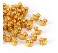 Goktvai 50pcs Golden Mini Resin Ducks, Miniature Resin Duck Figurines Tiny Statues for Home Dollhouse Fairy Garden Micro Landscape DIY Crafts Small Decor & Party Favors