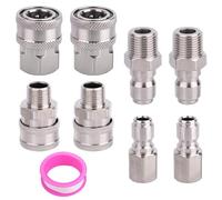Goktvai 8pcs Pressure Washer Quick Connect Kit, 3/8 Inch Stainless Steel Quick Connect Hose Fittings Adapter with PTFE Tape Male & Female NPT Thread Coupler for Power Washer Accessories
