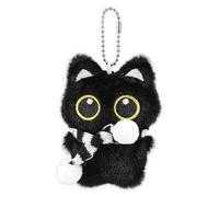 Goktvai Cat Plush Keychain, Black Cat Cute Kitty Animal Plush Bag Charm Keyring for Men Women Fluffy Animal Lovers Purse Backpack Handbag (Black, White)