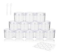 GOLACKY 20 Grams Small Plastic Jars with Lids, 12 Pack Travel Cosmetic Containers, Empty Sample Jars with Lids, Slime Containers with Lids and Makeup Spoons, Clear