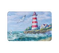 Golakra Beach Lighthouse Bath Mat Ocean Coastal Non Slip Door Mat Rug Quick Dry Washable Red Seagull Shower Floor Mats for Bathroom Kitchen Dining Living Room Bedroom Outdoor 16"x24"