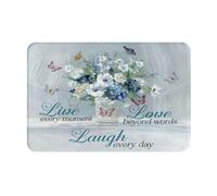 Golakra Blue Flower Bath Mat White Floral Butterfly Non Slip Door Mat Rug Quick Dry Washable Shower Floor Mats for Bathroom Kitchen Dining Living Room Bedroom Outdoor 16"x24"